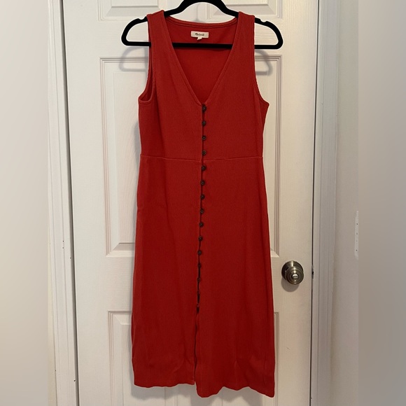 Madewell Organic Cotton Ribbed Button-Down Tank Midi Dress, Etruscan Clay - Picture 6 of 8